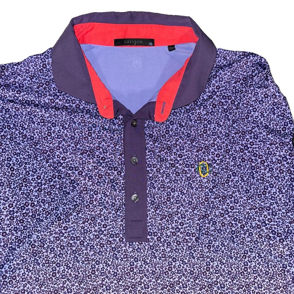Greyson Oakmont Country Club XL Purple Floral Golf Polo Performance Shirt